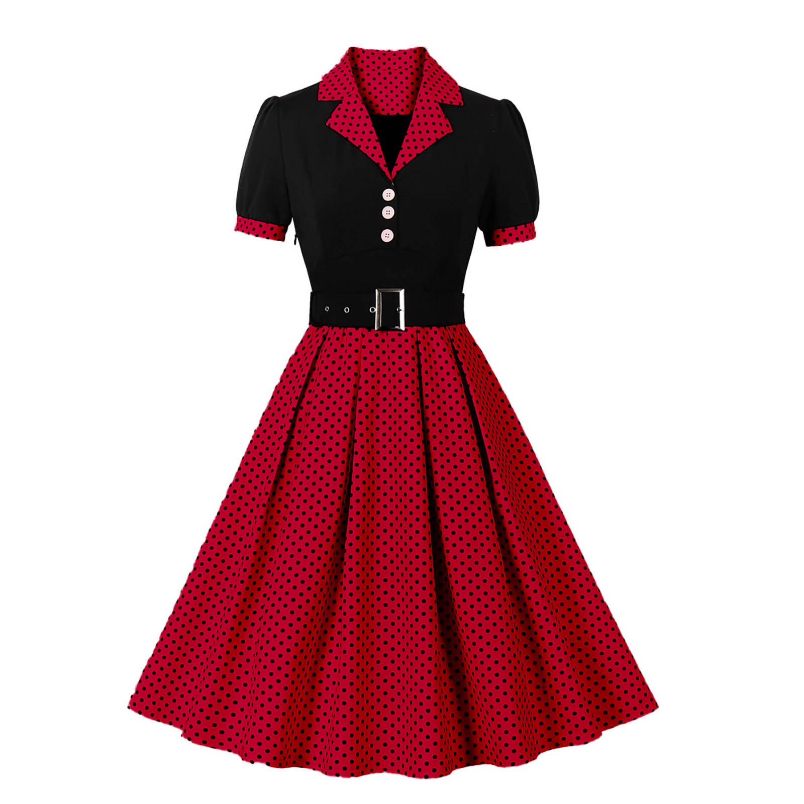 Women Vintage Cocktail Party Swing Costume 1950s Polka Dot Dress With Belt - Picture 5 of 41